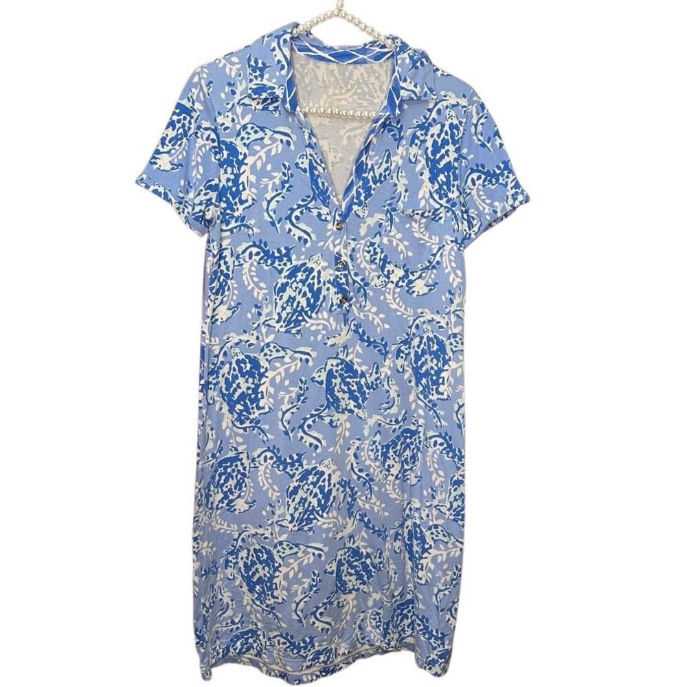 Lilly Pulitzer Sadie Polo Dress Blue Peri Turtley Awesome Print Size Small